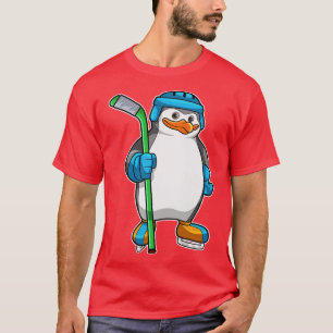 Camiseta Pingüino en hockey sobre hielo con bastón de hocke