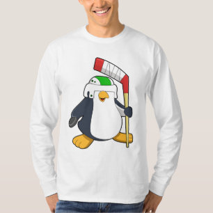 Camiseta Pingüino en hockey sobre hielo con bastón de hocke