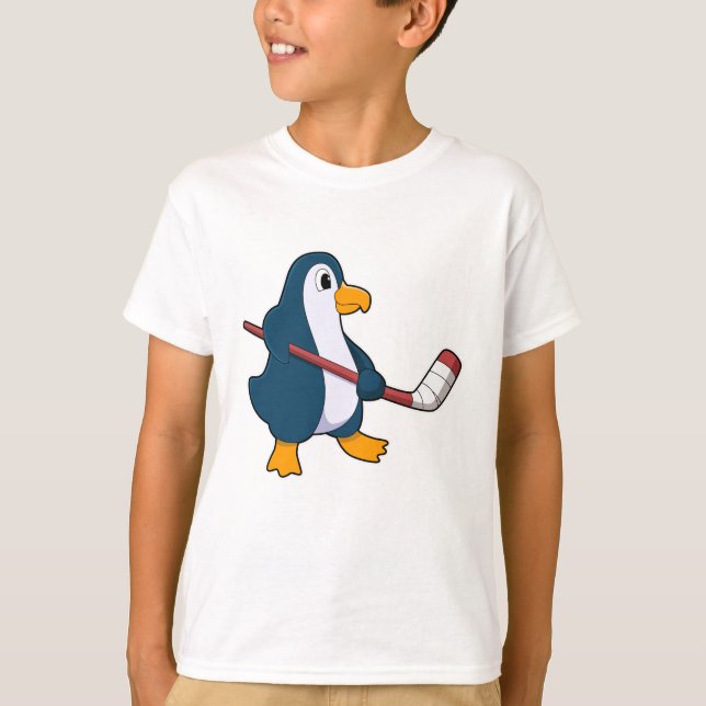 Camiseta Pingüino en hockey sobre hielo con bastón de hocke (Anverso)