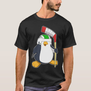 Camiseta Pingüino en hockey sobre hielo con bastón de hocke