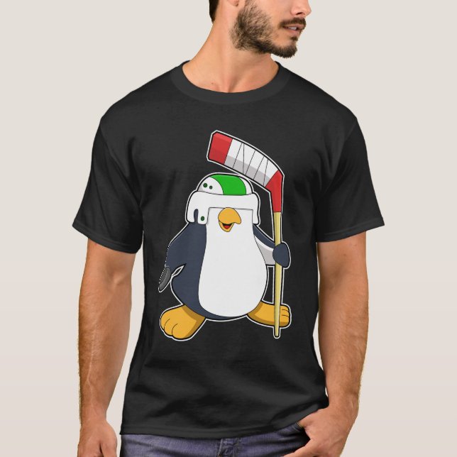 Camiseta Pingüino en hockey sobre hielo con bastón de hocke (Anverso)