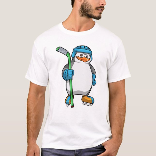 Camiseta Pingüino en hockey sobre hielo con bastón de hocke (Anverso)