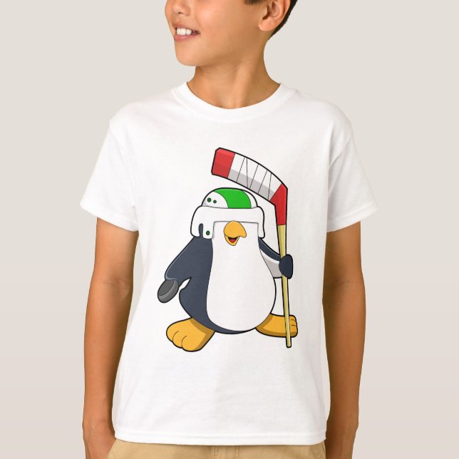 Camiseta Pingüino en hockey sobre hielo con bastón de hocke (Anverso)