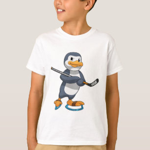 Camiseta Pingüino en hockey sobre hielo con bastón de hocke