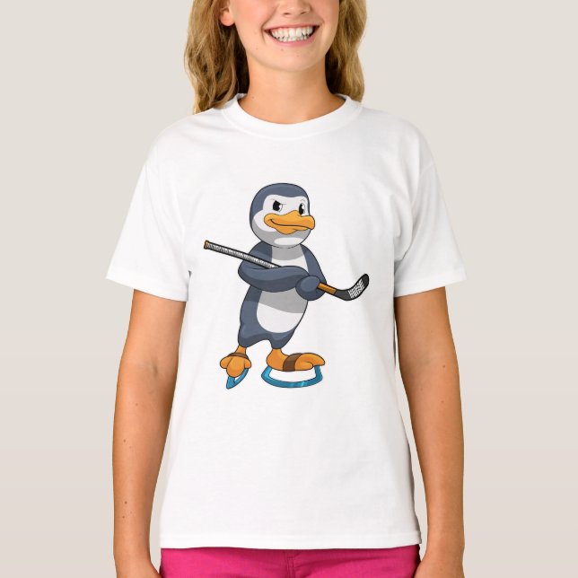Camiseta Pingüino en hockey sobre hielo con bastón de hocke (Anverso)