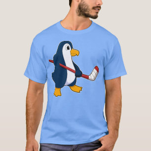 Camiseta Pingüino en hockey sobre hielo con bastón de hocke