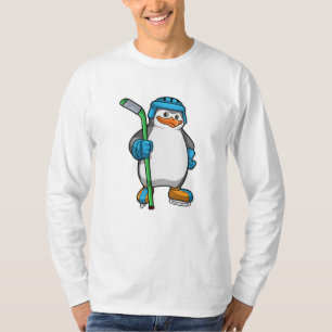 Camiseta Pingüino en hockey sobre hielo con bastón de hocke