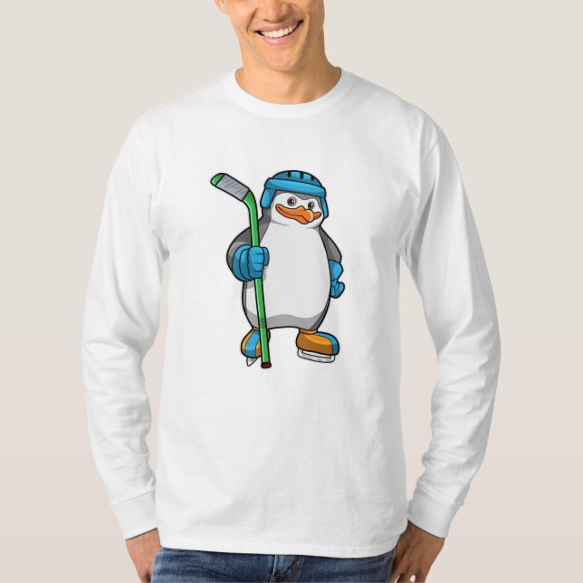 Camiseta Pingüino en hockey sobre hielo con bastón de hocke (Anverso)