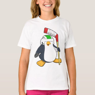 Camiseta Pingüino en hockey sobre hielo con bastón de hocke