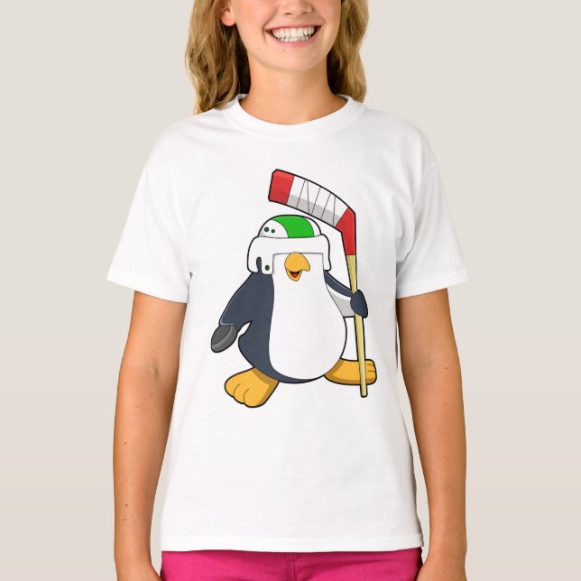 Camiseta Pingüino en hockey sobre hielo con bastón de hocke (Anverso)