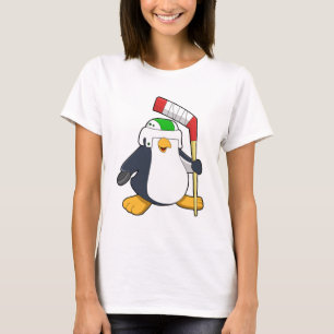 Camiseta Pingüino en hockey sobre hielo con bastón de hocke