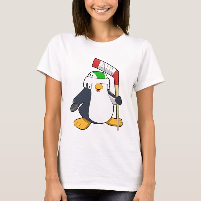 Camiseta Pingüino en hockey sobre hielo con bastón de hocke (Anverso)