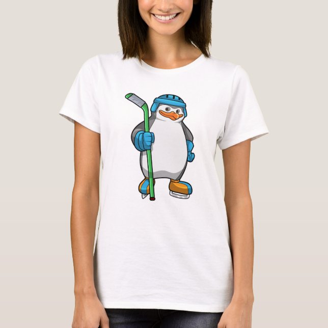 Camiseta Pingüino en hockey sobre hielo con bastón de hocke (Anverso)