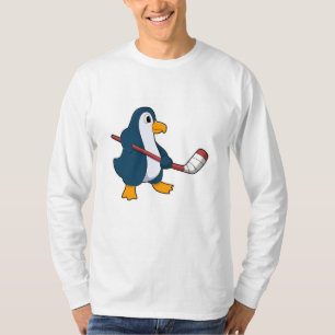 Camiseta Pingüino en hockey sobre hielo con bastón de hocke