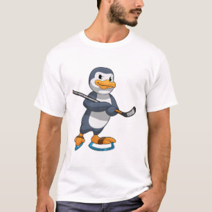 Camiseta Pingüino en hockey sobre hielo con bastón de hocke