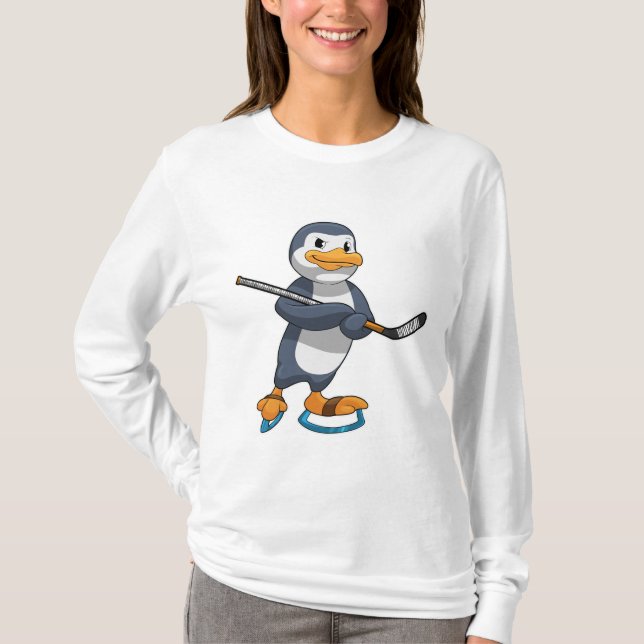 Camiseta Pingüino en hockey sobre hielo con bastón de hocke (Anverso)