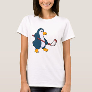 Camiseta Pingüino en hockey sobre hielo con bastón de hocke