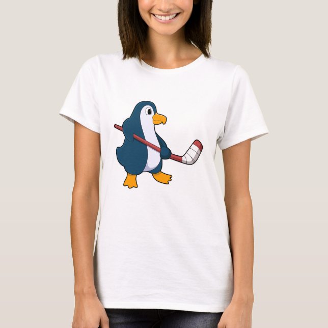Camiseta Pingüino en hockey sobre hielo con bastón de hocke (Anverso)