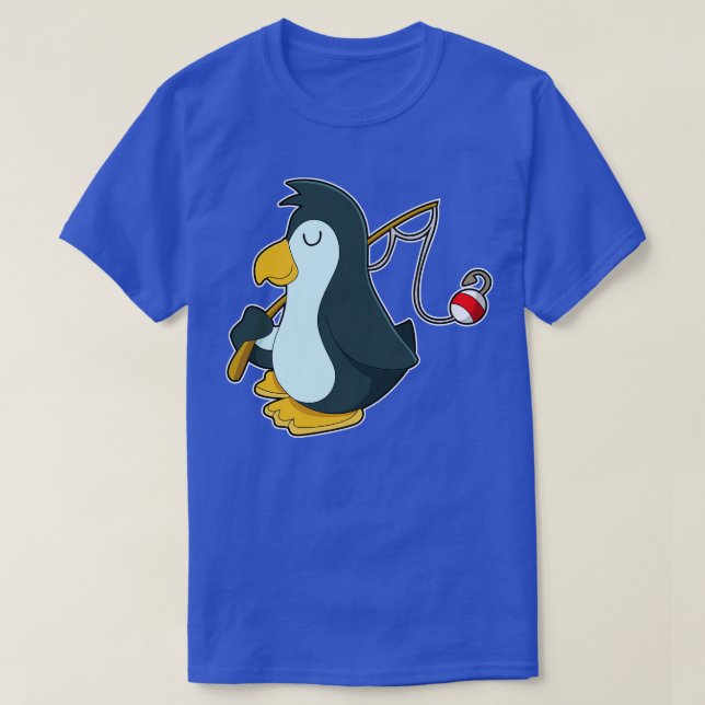 Camiseta Pingüino en la pesca con barra de pesca (Diseño del anverso)