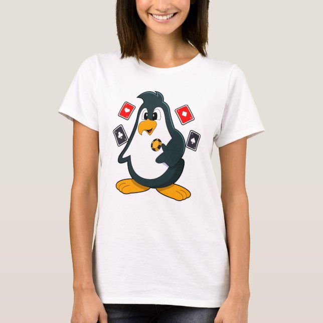 Camiseta Pingüino en Poker con tarjetas de póker (Anverso)