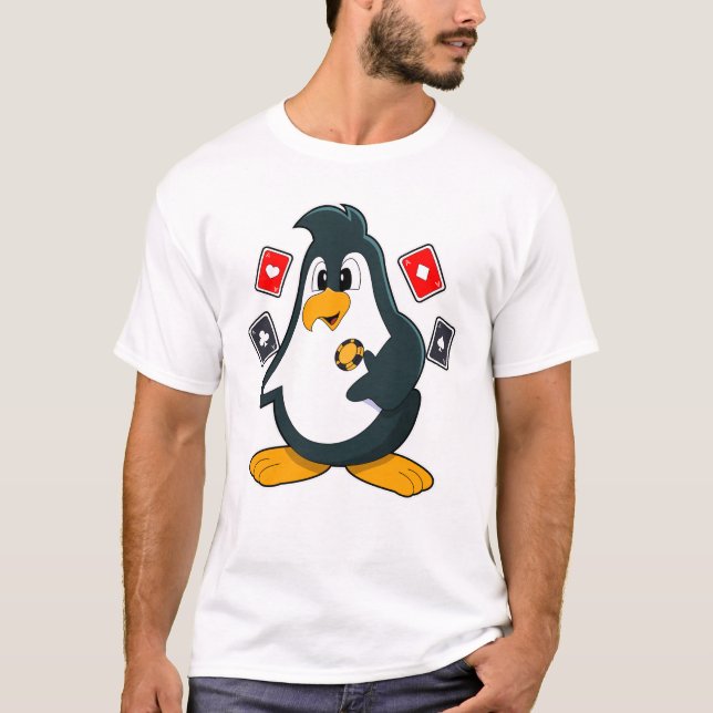 Camiseta Pingüino en Poker con tarjetas de póker (Anverso)