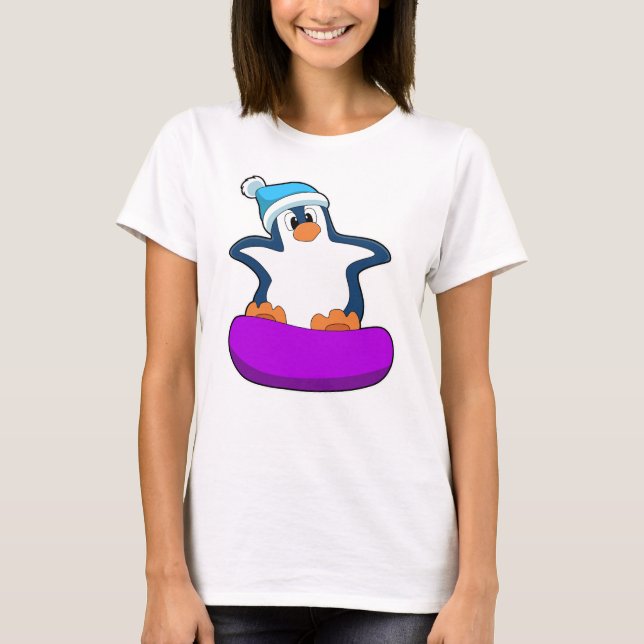 Camiseta Pingüino en Snowboard con Snowboard (Anverso)