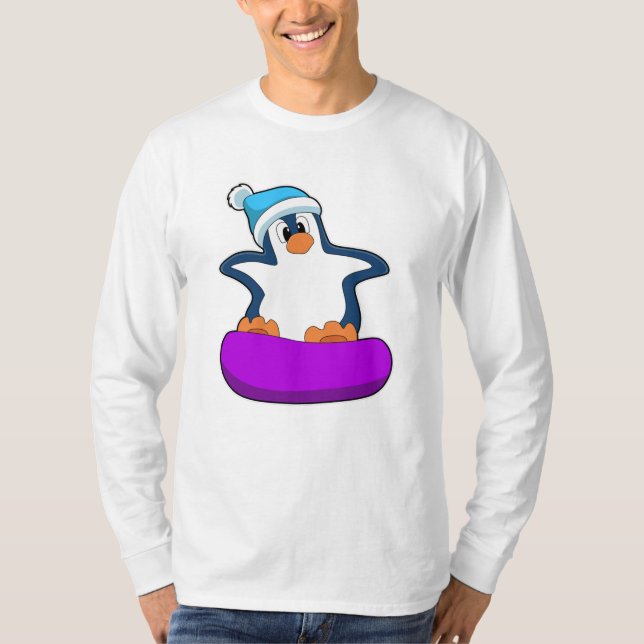 Camiseta Pingüino en Snowboard con Snowboard (Anverso)