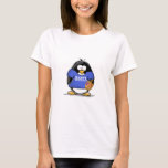 Camiseta Pingüino feliz de Jánuca<br><div class="desc">Festivamente un pingüino de Jánuca de la diversión apenas para las vacaciones. Muestre apagado su alcohol del día de fiesta con este pingüino judío lindo que lleva a cabo un dreidel y que lleva una camiseta que diga Jánuca feliz.</div>