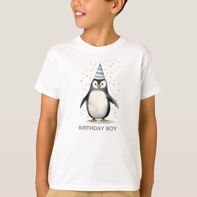 Camiseta Pingüino fiesta, acuarela, niño de cumpleaños (Anverso)