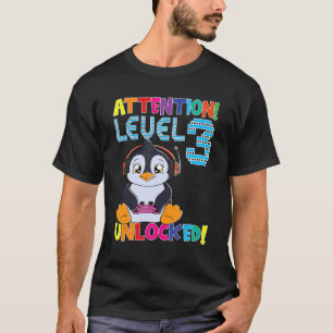 Camiseta Pingüino Gamer Niño Atención Nivel 3 Gamin Desbloq