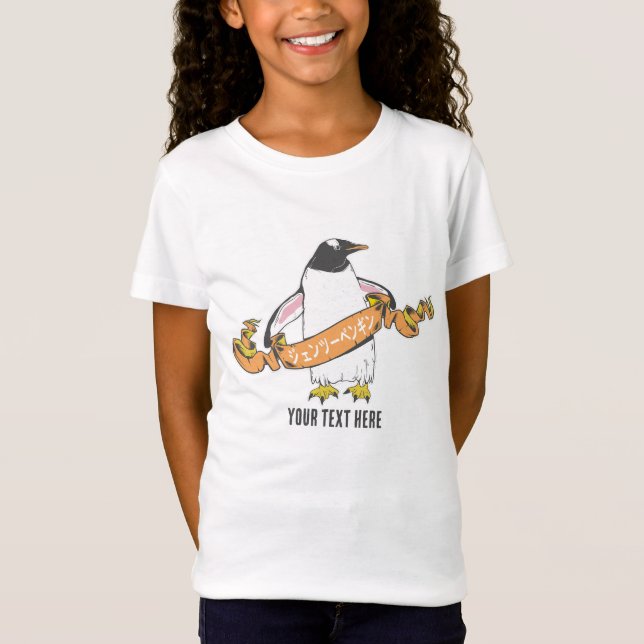 Camiseta Pingüino Gentoo en japonés escribiendo kanji (Anverso)
