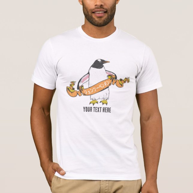 Camiseta Pingüino Gentoo en japonés escribiendo kanji (Anverso)