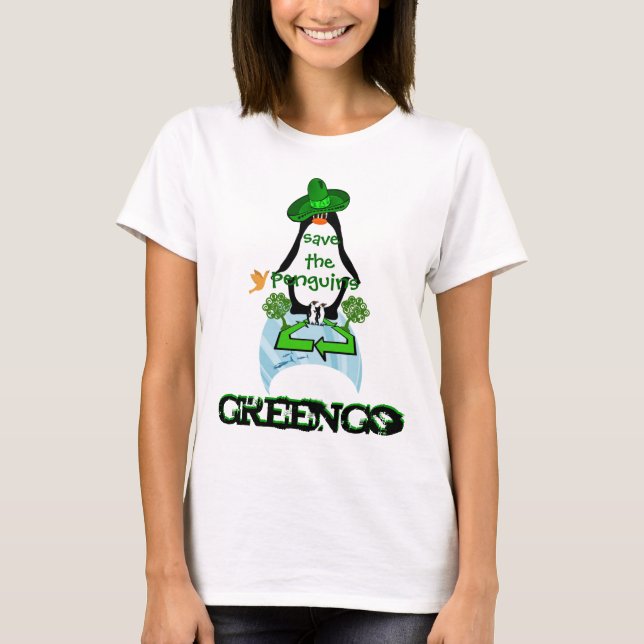 Camiseta Pingüino global, verde, salven a los pingüinos (Anverso)