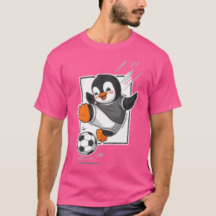 Camiseta Pingüino Jugando Fútbol Pateando Balón Lindo Carto