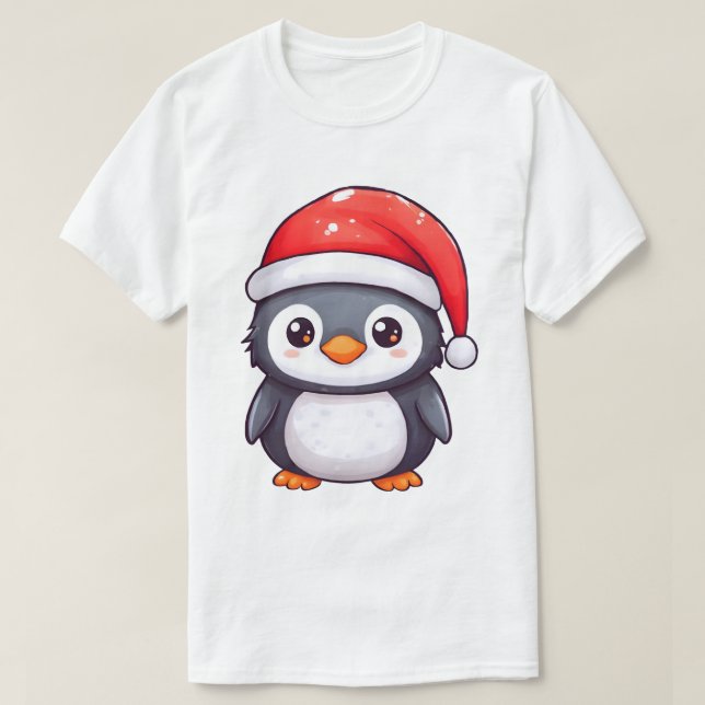 Camiseta Pingüino Kawaii usando un acogedor Sombrero Santa  (Diseño del anverso)