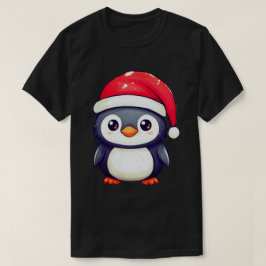 Camiseta Pingüino Kawaii usando un acogedor Sombrero Santa 