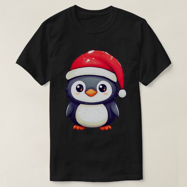 Camiseta Pingüino Kawaii usando un acogedor Sombrero Santa  (Diseño del anverso)