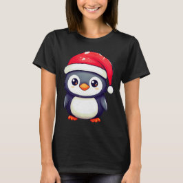 Camiseta Pingüino Kawaii usando un acogedor Sombrero Santa 