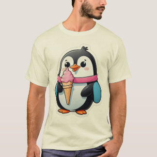 Camiseta Pingüino lindo con cono de helado rosa dibujo anim
