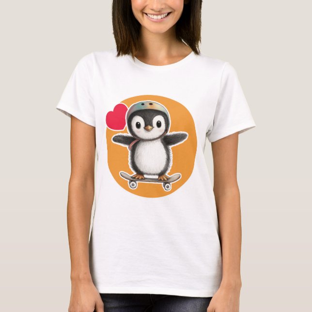 Camiseta Pingüino lindo con monopatín (Anverso)