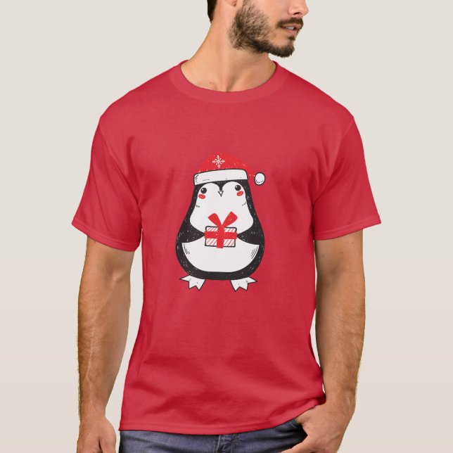 Camiseta Pingüino lindo con regalo de Navidades (Anverso)