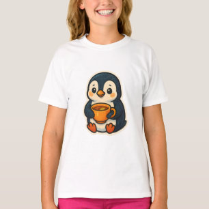 Camiseta Pingüino lindo con una taza de té