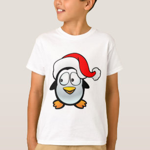Camiseta Pingüino lindo del bebé con el gorra de Papá Noel