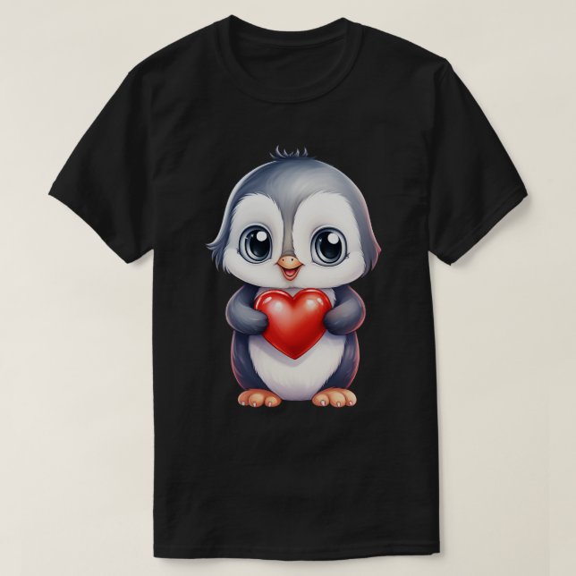 Camiseta Pingüino lindo sosteniendo el corazón (Diseño del anverso)