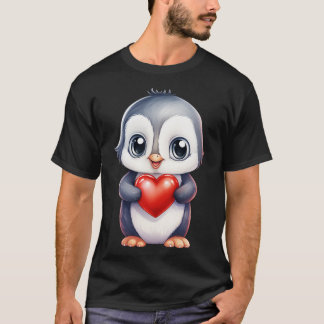 Camiseta Pingüino lindo sosteniendo el corazón