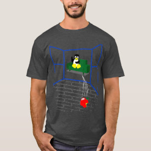 Camiseta Pingüino Linu arroja una manzana por la ventana