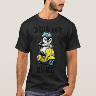 Camiseta Pingüino Místico Montando Scooter Amarillo Brillan
