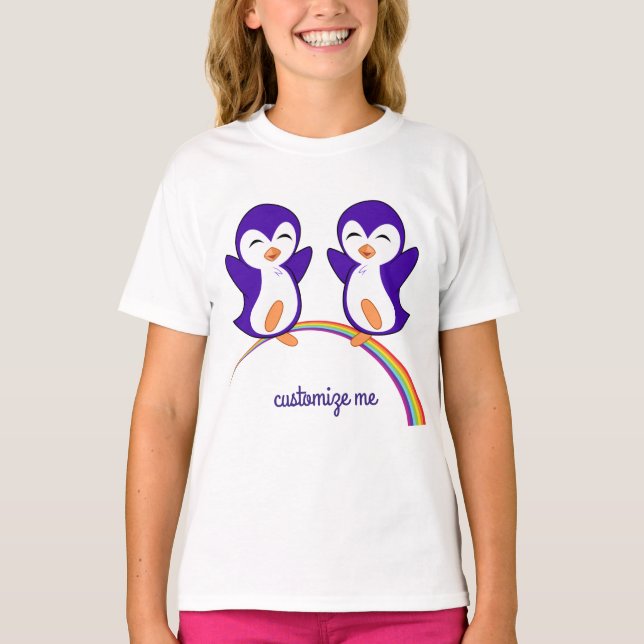 Camiseta Pingüino morado en niños Personalizados del arcoir (Anverso)