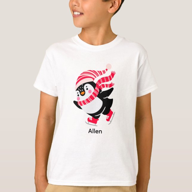 Camiseta Pingüino navidad en Gorra y bufanda en patines (Anverso)