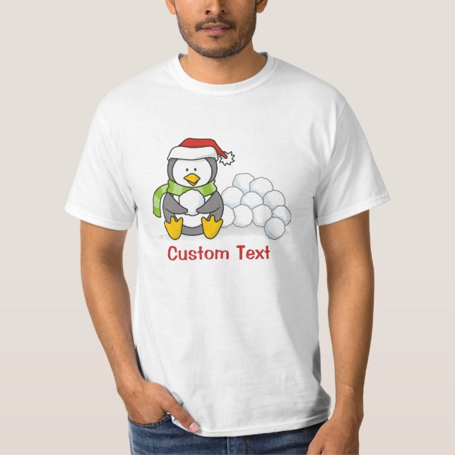 Camiseta Pingüino navidad sentado con bolas de nieve (Anverso)